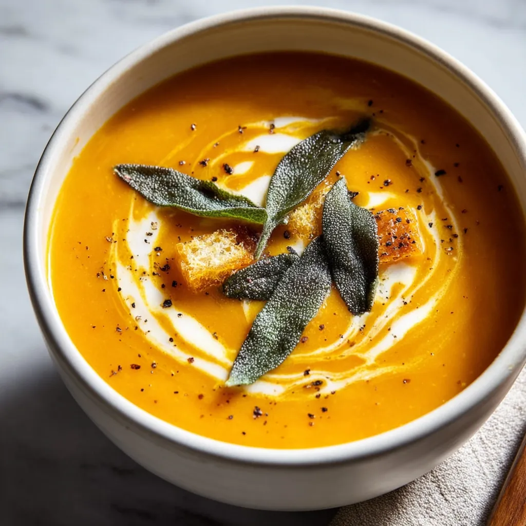 Velvety Roasted Butternut Squash Soup with Sage Brown Butter and Crispy Parmesan Croutons - secondary view